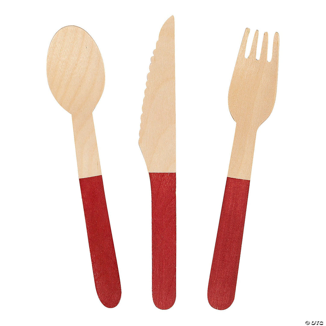 RED WOODEN CUTLERY Fun Express Cutlery RED WOODEN CUTLERY Bonjour Fete - Party Supplies