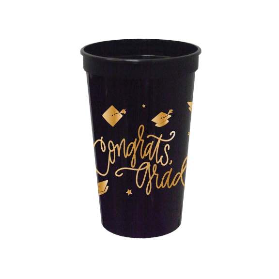 CONGRATS, GRAD! BLACK STADIUM CUPS Natalie Chang Cups LARGE - 22 OZ Bonjour Fete - Party Supplies