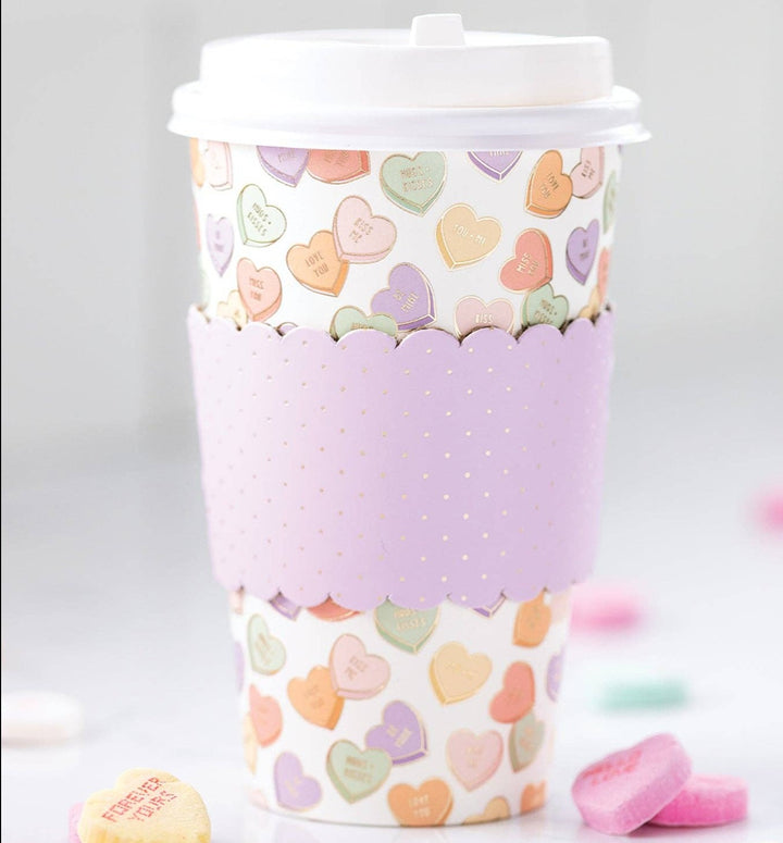 PLTG155A - Conversation Hearts Cozy To-Go Cups (8 ct) My Mind’s Eye 0 Faire Bonjour Fete - Party Supplies