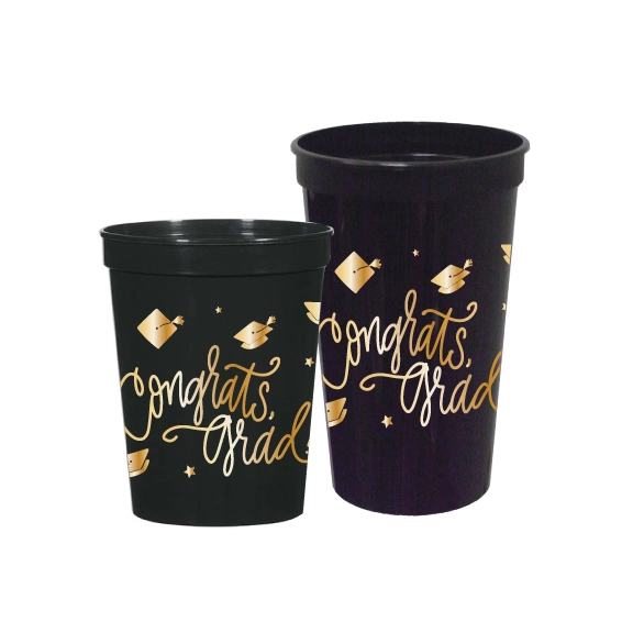 CONGRATS, GRAD! BLACK STADIUM CUPS Natalie Chang Cups Bonjour Fete - Party Supplies