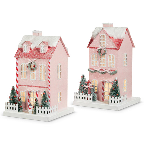 PINK LIGHT UP HOUSE Raz CHRISTMAS DECOR Bonjour Fete - Party Supplies