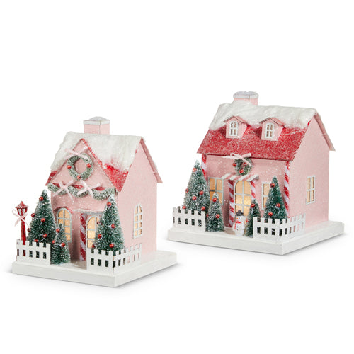 PINK LIGHT UP COTTAGE Raz CHRISTMAS DECOR Bonjour Fete - Party Supplies