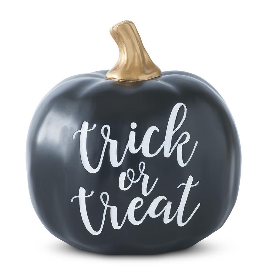 BLACK RESIN TRICK OR TREAT PUMPKIN KK Interiors Halloween Home Decor Bonjour Fete - Party Supplies