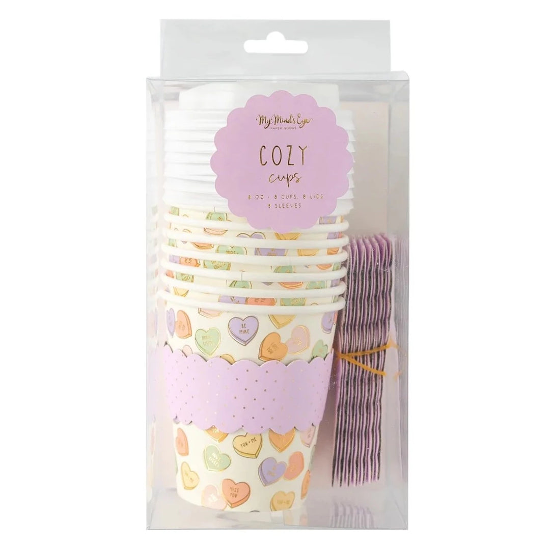 PLTG155A - Conversation Hearts Cozy To-Go Cups (8 ct) My Mind’s Eye 0 Faire Bonjour Fete - Party Supplies