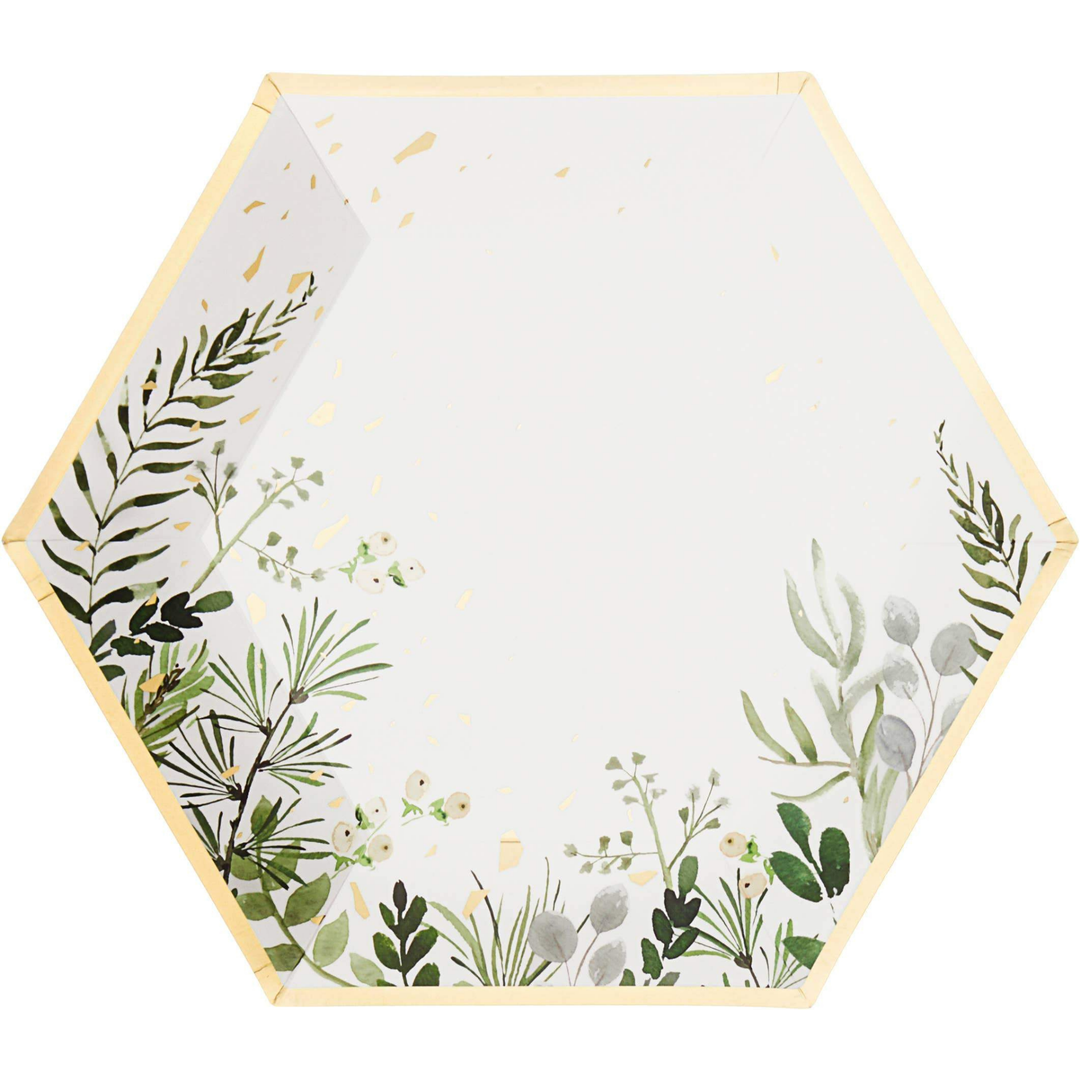 SECRET GARDEN WHITE BOTANICALS LARGE PLATES Harlow & Grey Plates Bonjour Fete - Party Supplies