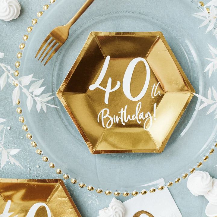 40TH BIRTHDAY GOLD PLATES Party Deco Balloon Bonjour Fete - Party Supplies