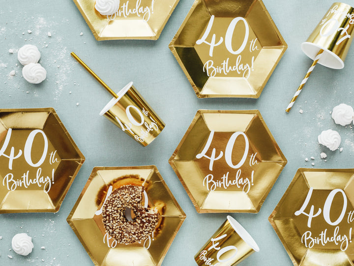 40TH BIRTHDAY GOLD PLATES Party Deco Balloon Bonjour Fete - Party Supplies