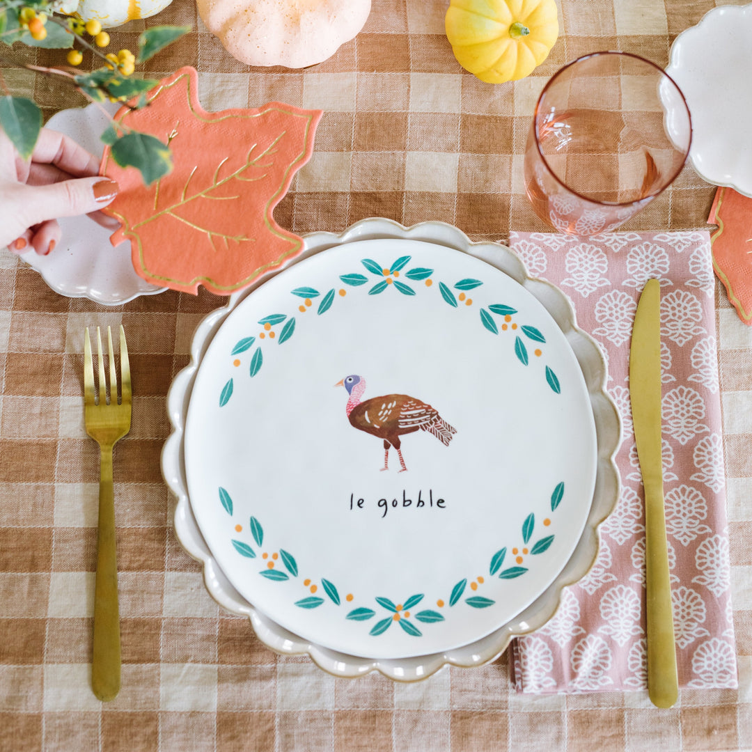 LE GOBBLE MELAMINE TURKEY PLATE One Hundred 80 Degrees Thanksgiving Tableware Bonjour Fete - Party Supplies