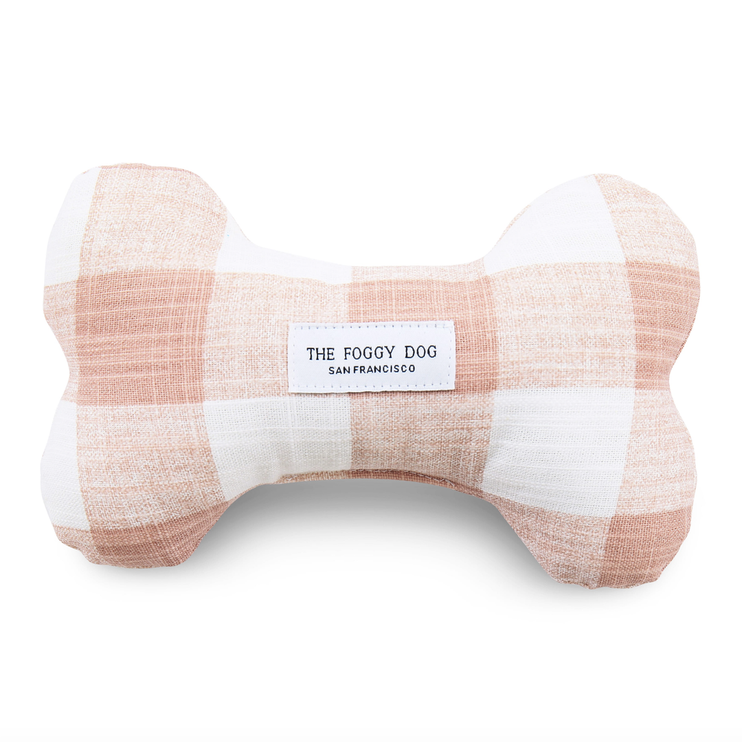 Blush Pink Gingham Dog Bone Squeaky Toy The Foggy Dog Pet Accessories Bonjour Fete - Party Supplies