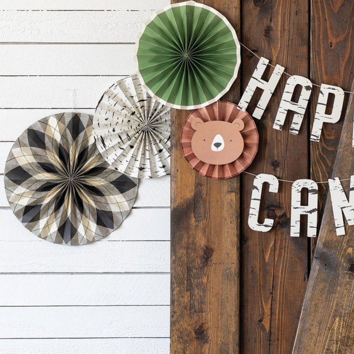 ADVENTURE CAMPING THEME PARTY FAN DECORATIONS My Mind’s Eye Hanging Decor Bonjour Fete - Party Supplies