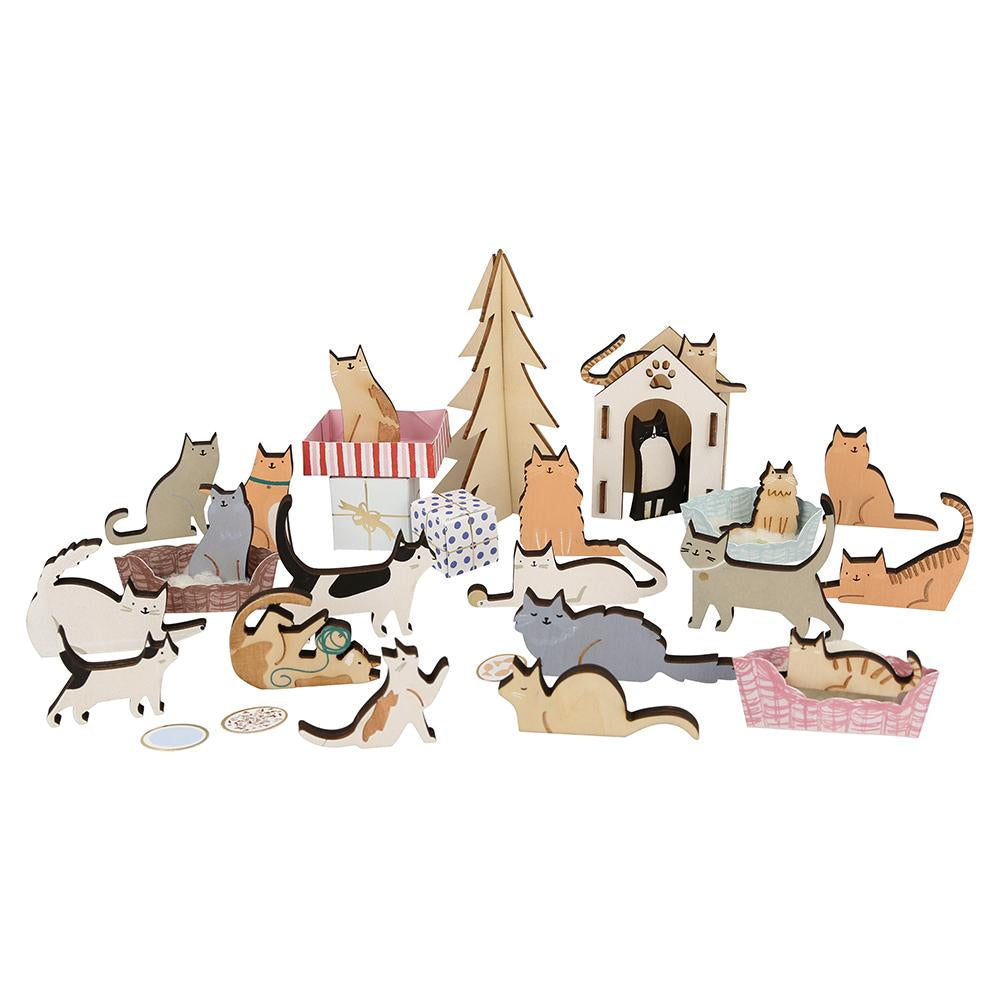 WOODEN CAT ADVENT CALENDAR SUITCASE Meri Meri Advent Calendars Bonjour Fete - Party Supplies