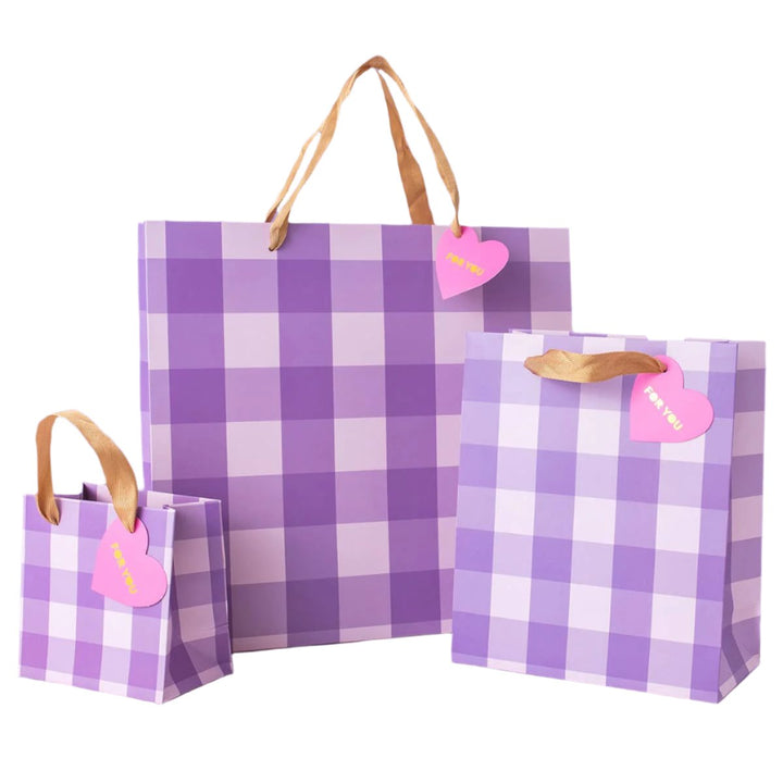 Purple Gingham Gift Bags Taylor Elliott Designs Bonjour Fete - Party Supplies