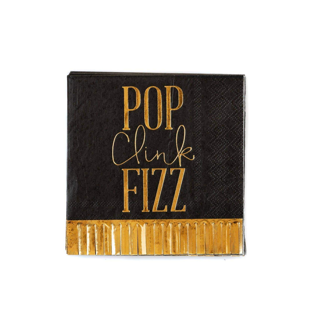 NYE839 - Pop Clink Fizz Fringed Cocktail Napkins My Mind’s Eye Bonjour Fete - Party Supplies