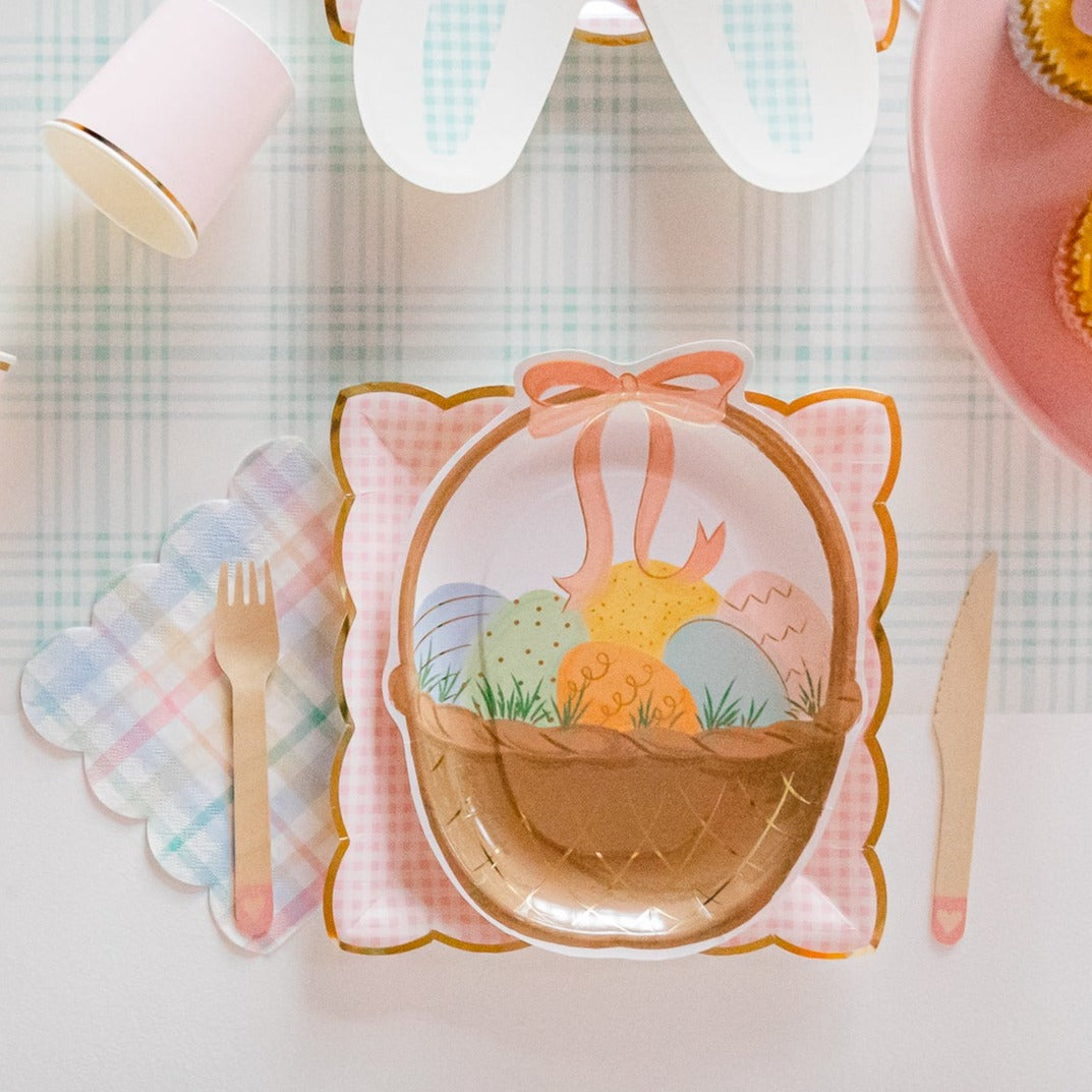 PINK GOLD GINGHAM PLATES My Mind's Eye Easter tableware Bonjour Fete - Party Supplies