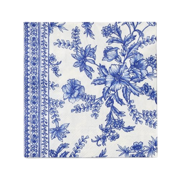 Coterie Blue Floral Paper Cocktail Napkins (Set of 25) | Beautiful Blue and  White Toile Fancy Paper Napkins For Bridal and Baby Shower, Tea Party