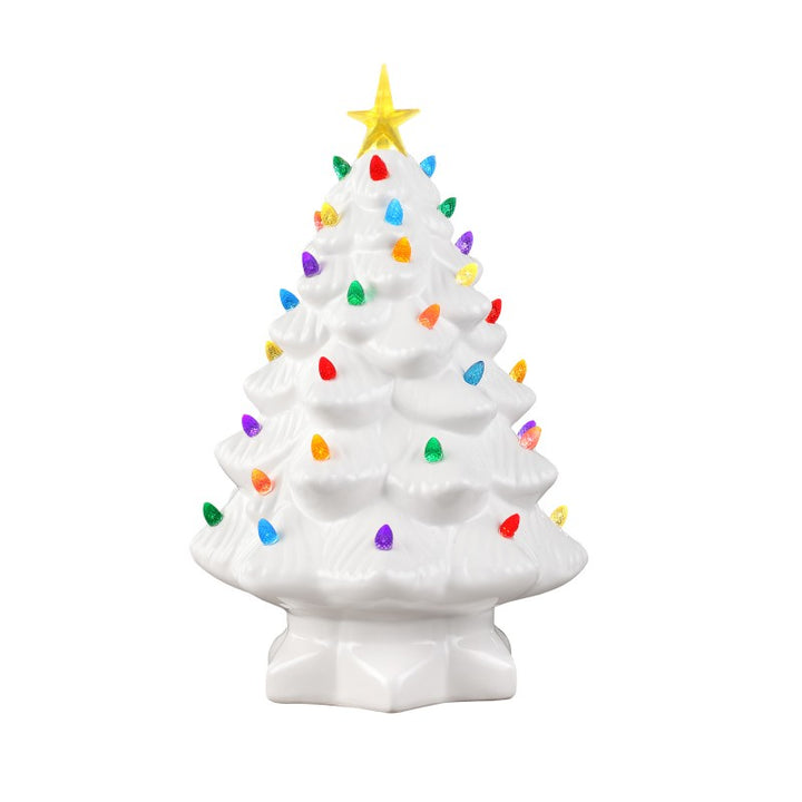 NOSTALGIC WHITE CHRISTMAS TREE Mr. Christmas Decorative Trees SMALL - 14" (Battery Operated - 3C) Bonjour Fete - Party Supplies