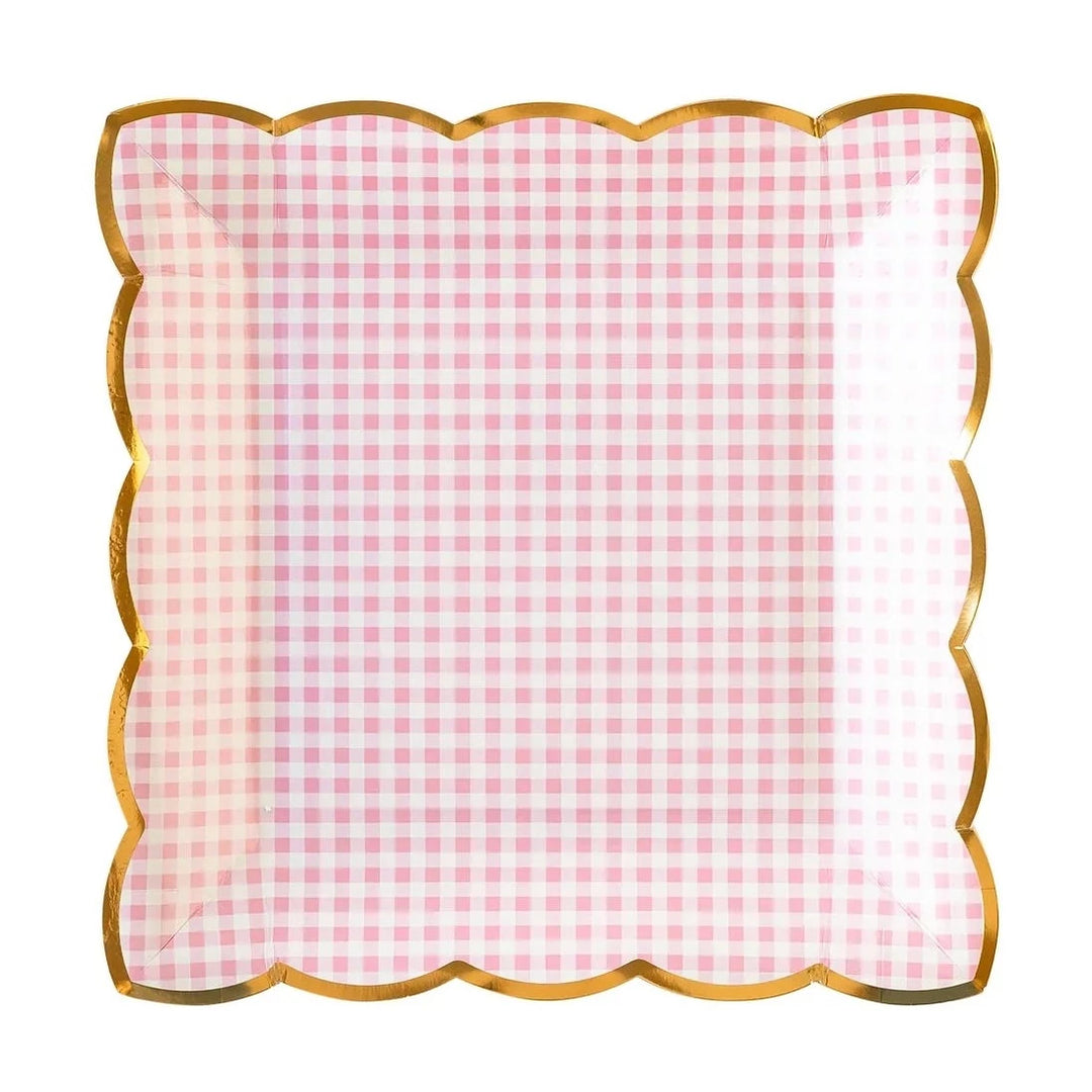 PINK GOLD GINGHAM PLATES My Mind's Eye Easter tableware Bonjour Fete - Party Supplies