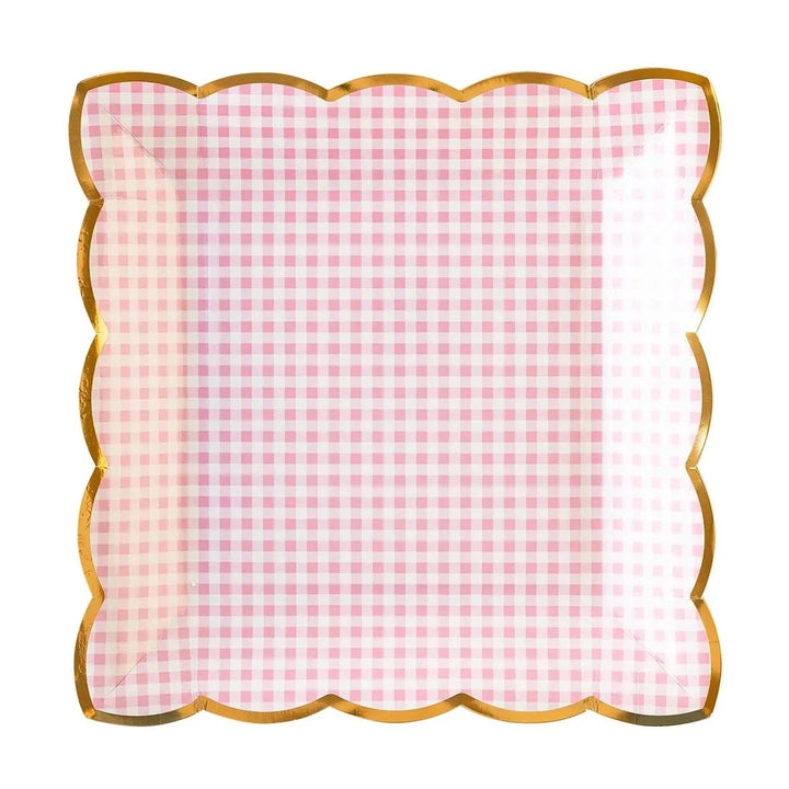 PINK GOLD GINGHAM PLATES My Mind's Eye Easter tableware Bonjour Fete - Party Supplies