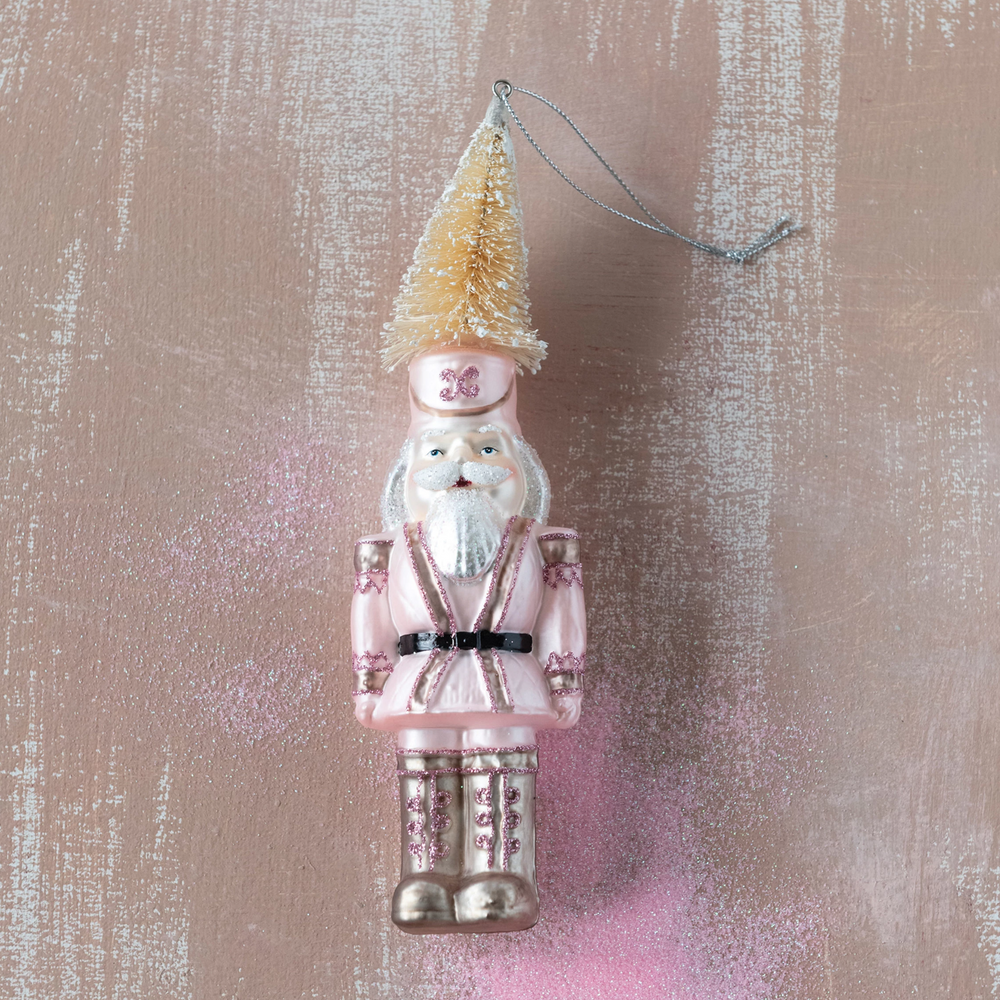 HAND-PAINTED GLASS SOLDIER ORNAMENT WITH BOTTLE BRUSH HAT AND GLITTER BY CREATIVECO-OP Creative Co-op Bonjour Fete - Party Supplies